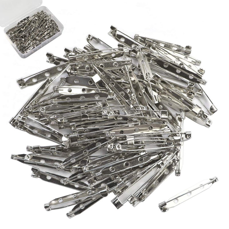 Millennial Essentials Bar Pins Brooch Clasp Pin Backs Safety Pin 100 Pieces Silver for Name Tags, Badges 1.5 Inch (38mm) - Image 1